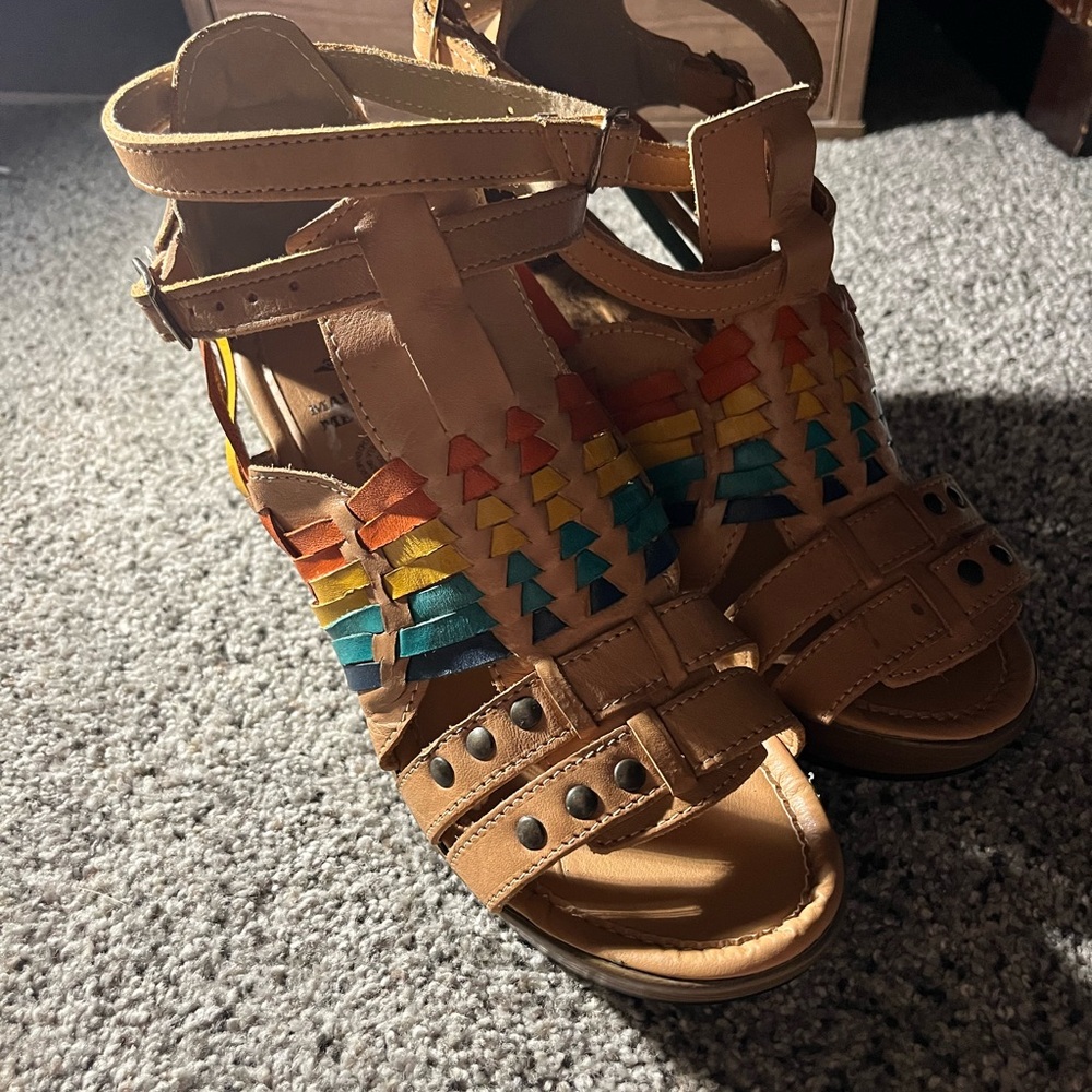 Mexican Huarache Colorful Leather Strappy Heels Sandals Women’s 9 Mexico 26 - Picture 13 of 13